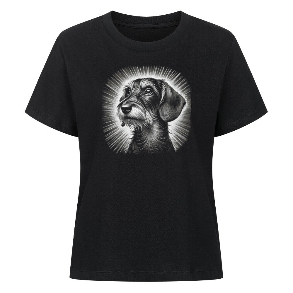 Premium Damen-Shirt "Dackel ( Rauhaar ) - Shine" Schwarz – hunde-shirt.de