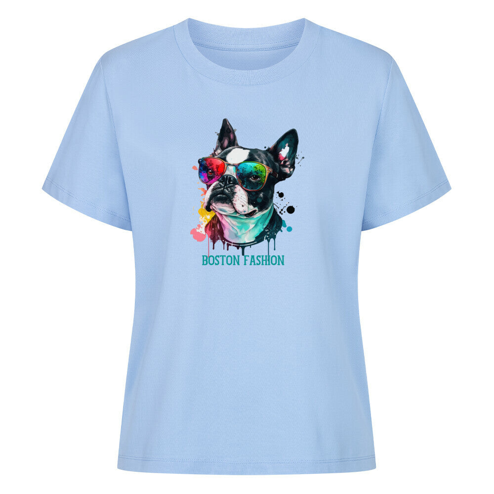 Premium Damen-Shirt "Boston Terrier - Fashion" Sky Blue – hunde-shirt.de