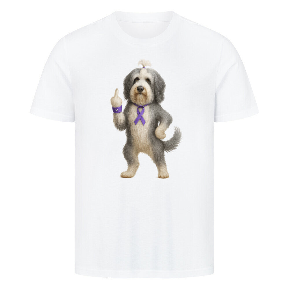 Premium T-Shirt "Bearded Collie - Fuck Cancer" Weiß – hunde-shirt.de