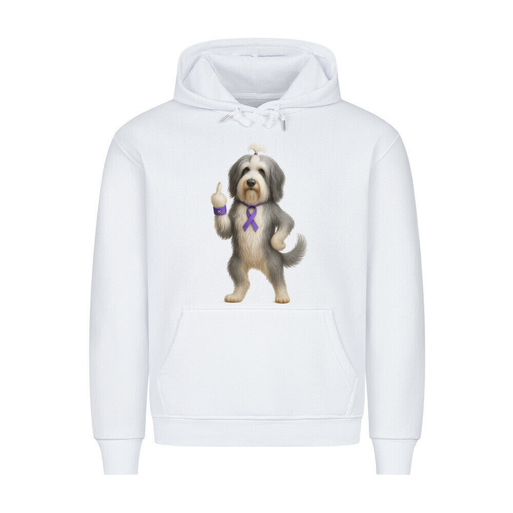 Premium Hoodie "Bearded Collie - Fuck Cancer" Weiß – hunde-shirt.de