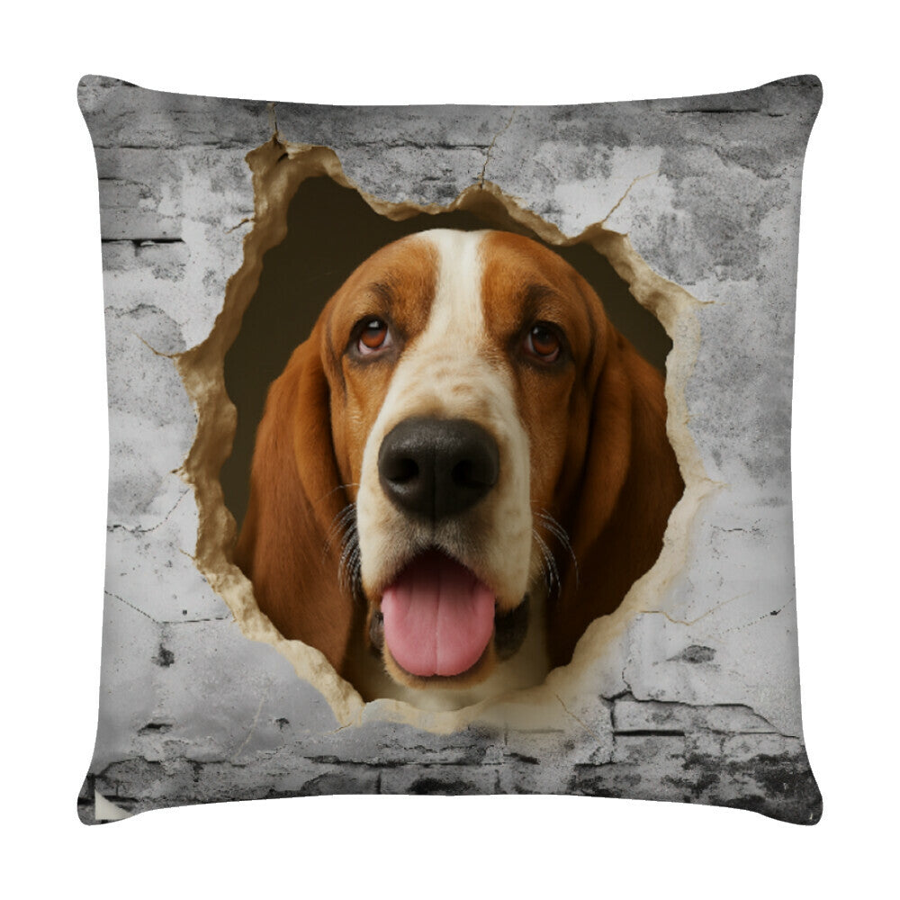 Kissen "Basset - Wall" Weiß – hunde-shirt.de
