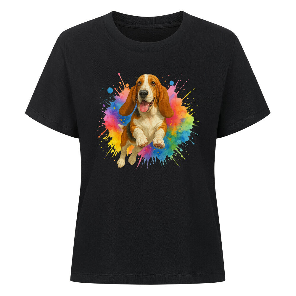 Premium Damen Shirt "Basset - Splash" Schwarz – hunde-shirt.de