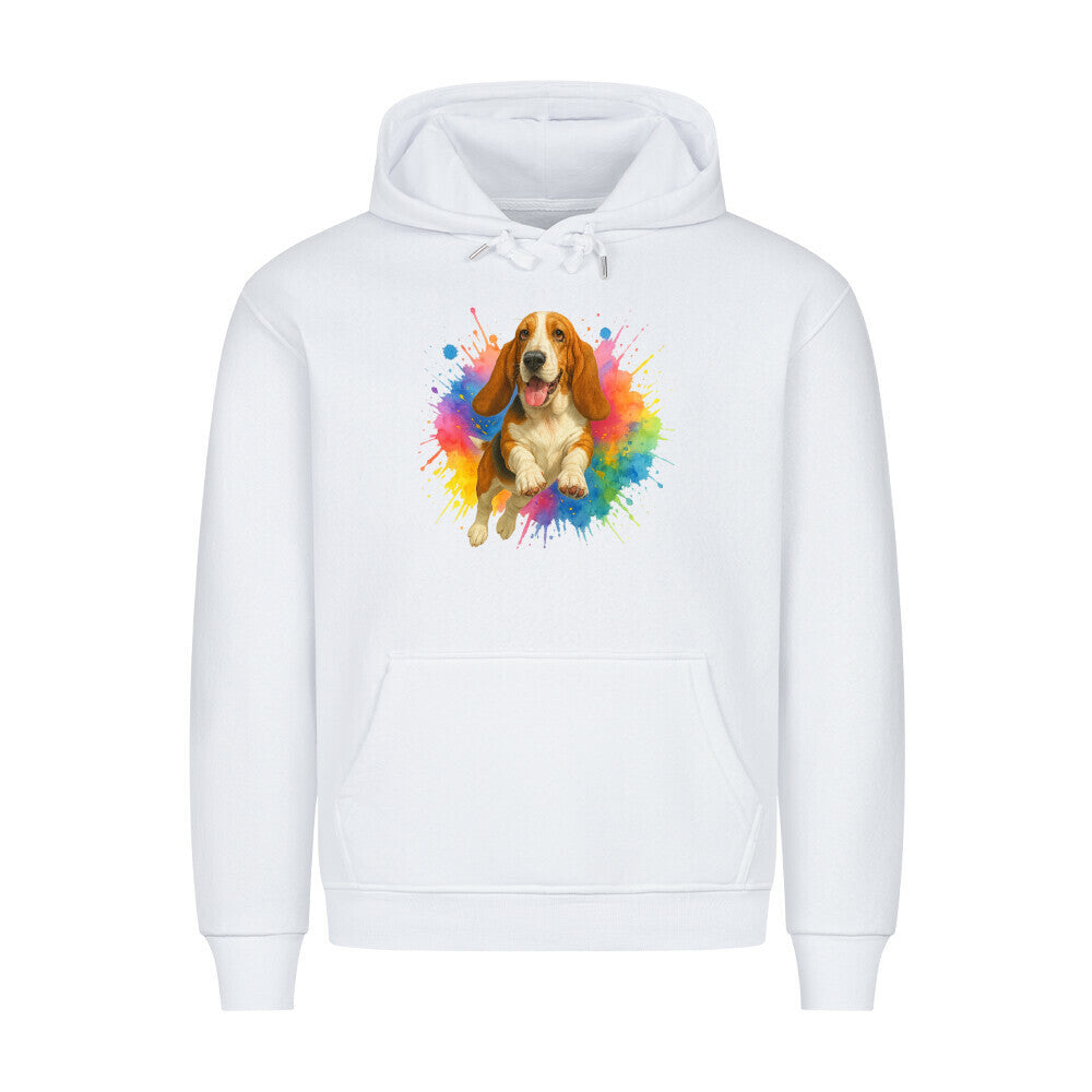 Premium Hoodie "Basset - Splash" Weiß – hunde-shirt.de