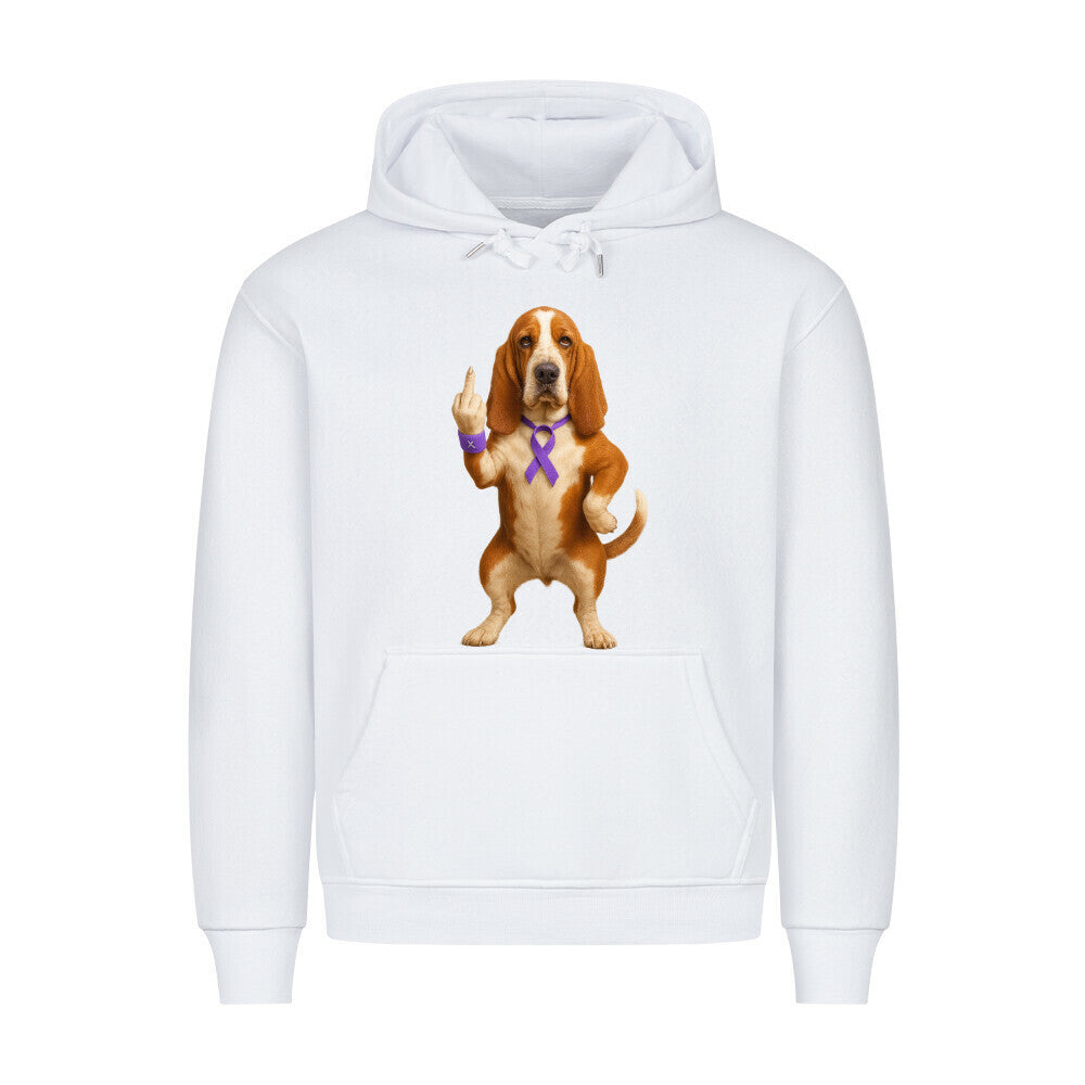 Premium Hoodie "Basset - Fuck Cancer" Weiß – hunde-shirt.de