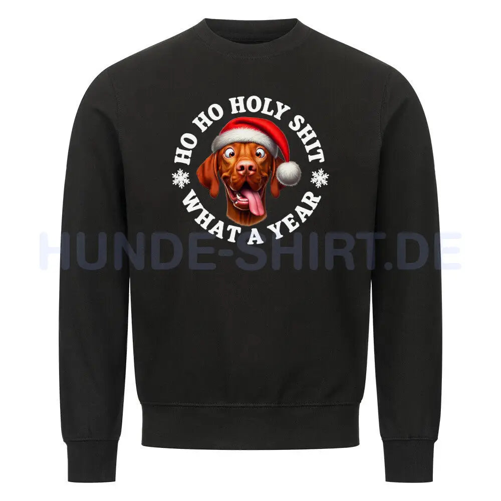 Premium Sweatshirt "Vizsla - HO HO..." Schwarz – hunde-shirt.de