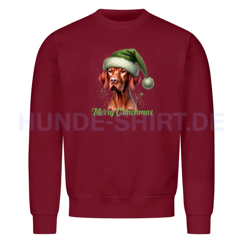 Premium Sweatshirt "Vizsla - Merry Grinchmas" Burgunder – hunde-shirt.de