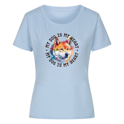 Premium Organic Damen Shirt "Akita Inu" Sky Blue – hunde-shirt.de