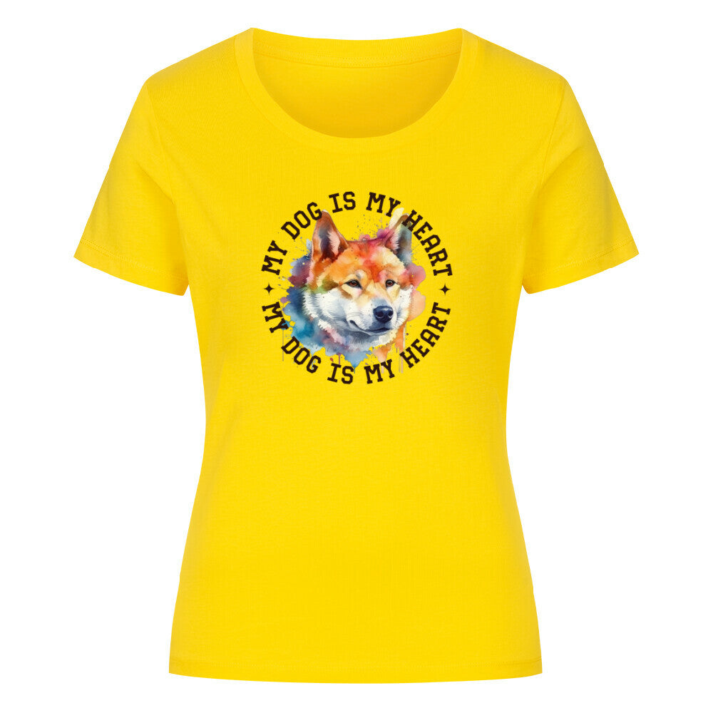 Premium Organic Damen Shirt "Akita Inu" Golden Yellow – hunde-shirt.de