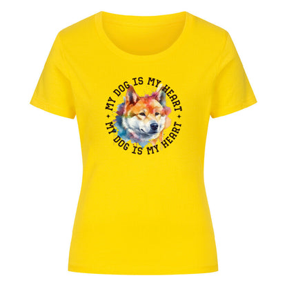 Premium Organic Damen Shirt "Akita Inu" Golden Yellow – hunde-shirt.de