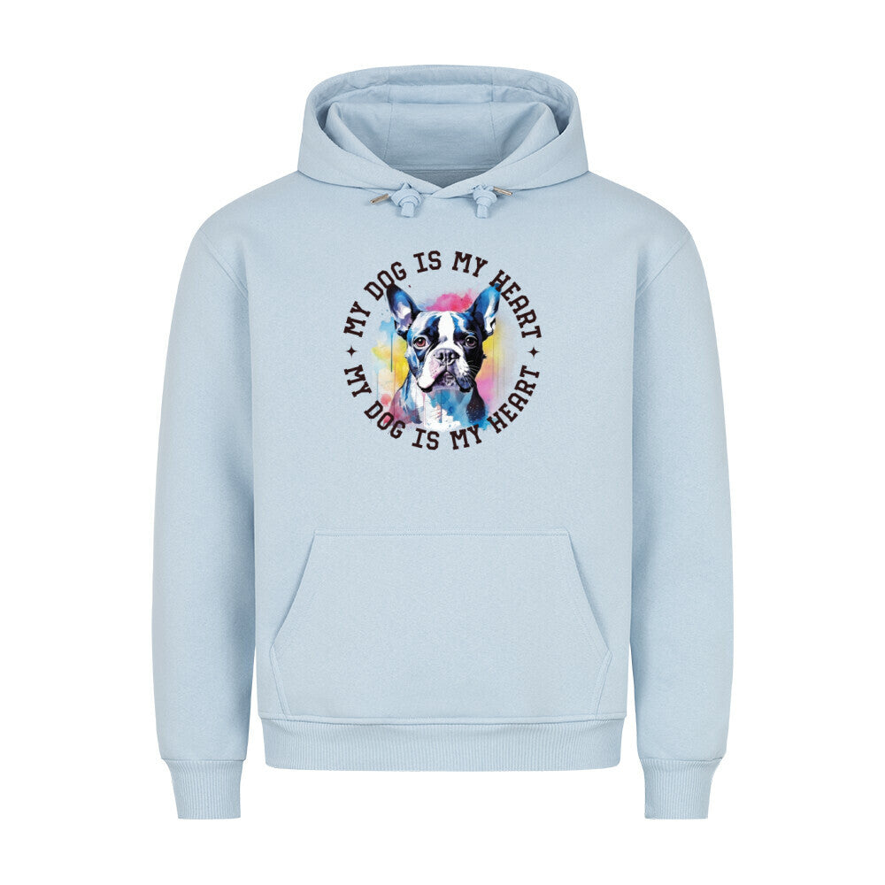Premium Hoodie "Boston Terrier HEART" Babyblau – hunde-shirt.de