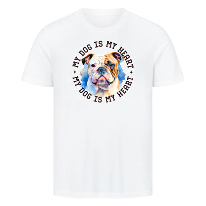 Premium T-Shirt "Englische Bulldogge HEART" Weiß – hunde-shirt.de
