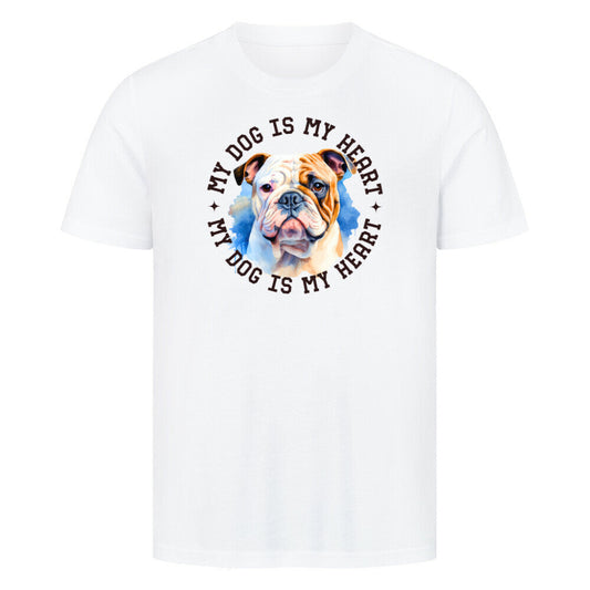 Premium T-Shirt "Englische Bulldogge HEART" Weiß – hunde-shirt.de
