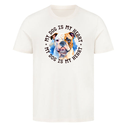 Premium T-Shirt "Englische Bulldogge HEART" Natural Raw – hunde-shirt.de