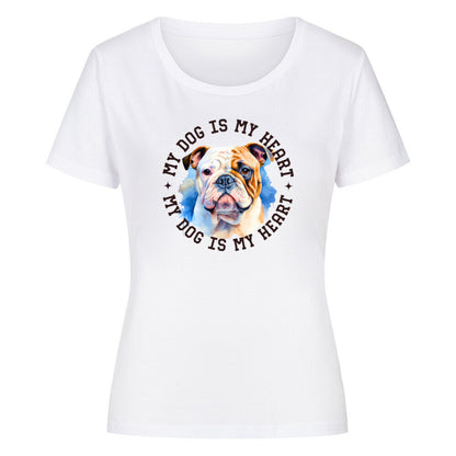 Premium Organic Damen Shirt "Englische Bulldogge HEART" Weiß – hunde-shirt.de