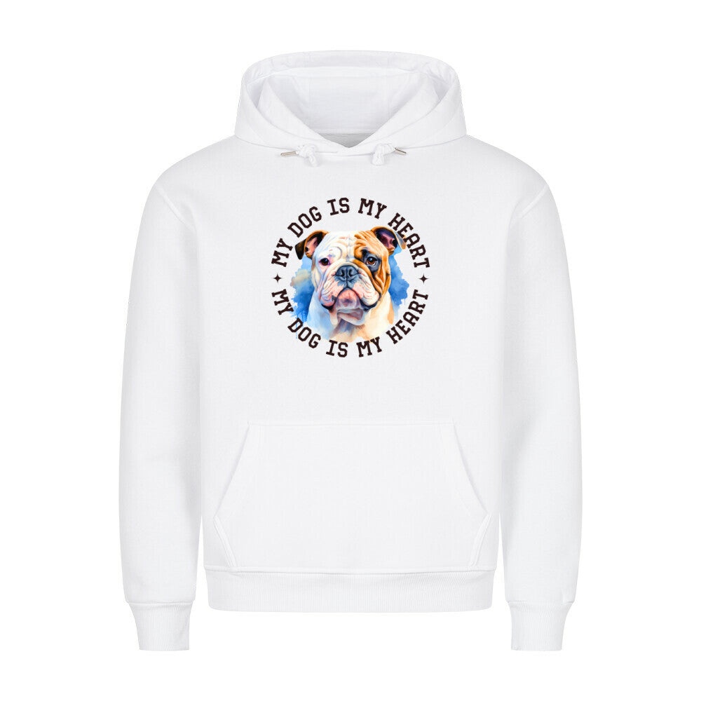 Premium Hoodie "Englische Bulldogge HEART" Weiß – hunde-shirt.de