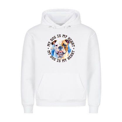 Premium Hoodie "Englische Bulldogge HEART" Weiß – hunde-shirt.de