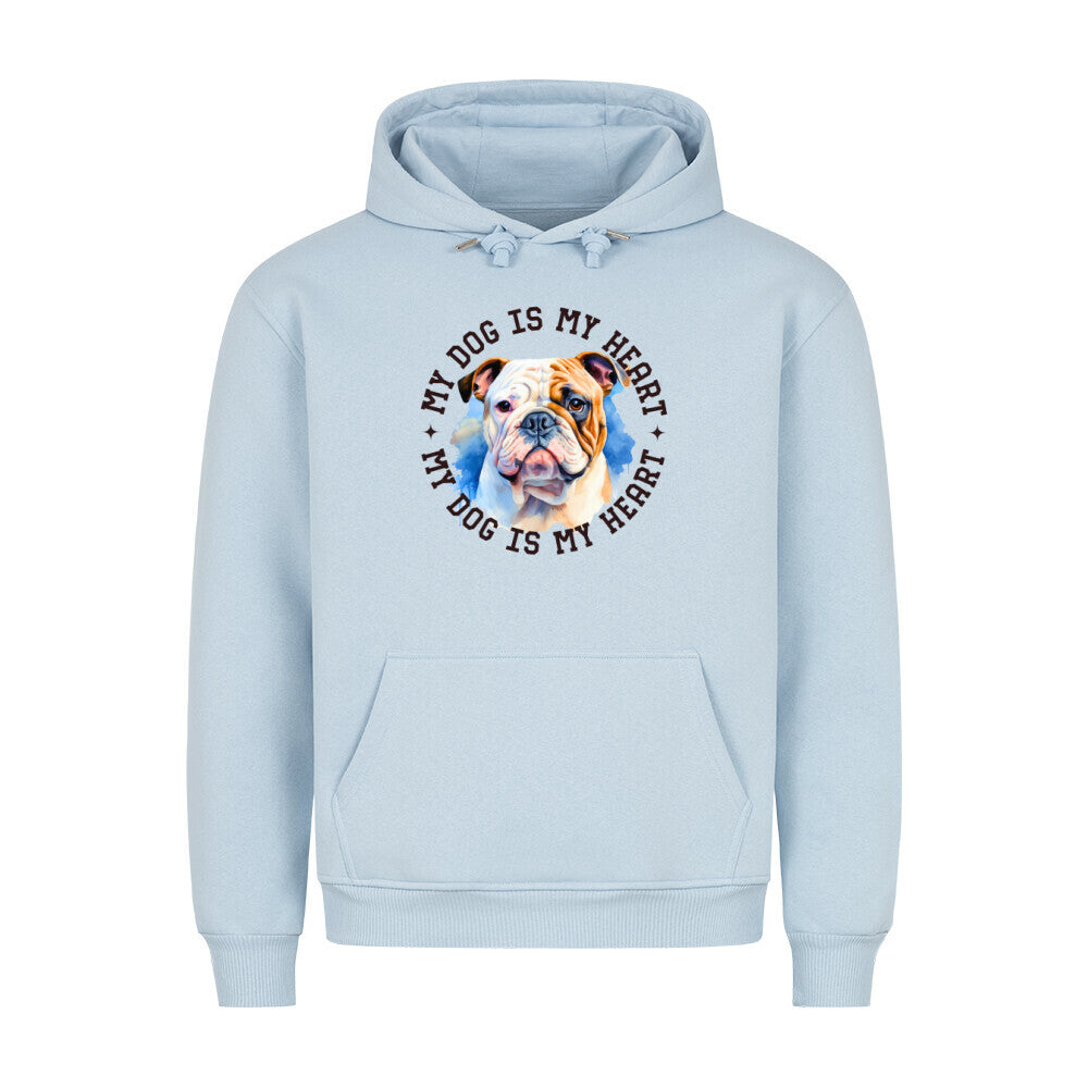 Premium Hoodie "Englische Bulldogge HEART" Babyblau – hunde-shirt.de