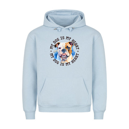Premium Hoodie "Englische Bulldogge HEART" Babyblau – hunde-shirt.de
