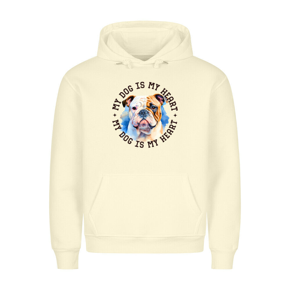 Premium Hoodie "Englische Bulldogge HEART" Beige – hunde-shirt.de
