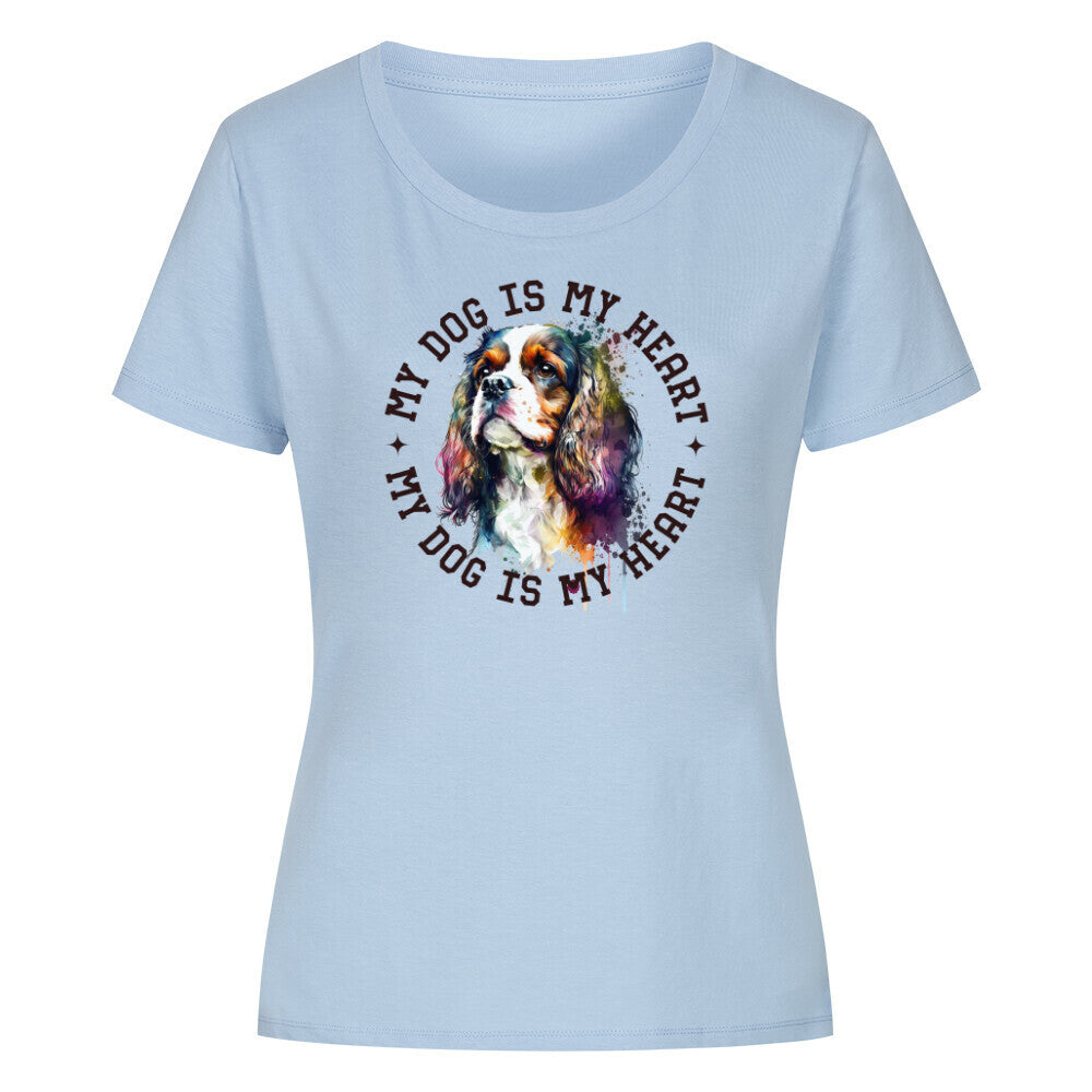 Premium Organic Damen Shirt "Cavalier King Charles Spaniel HEART" Sky Blue – hunde-shirt.de