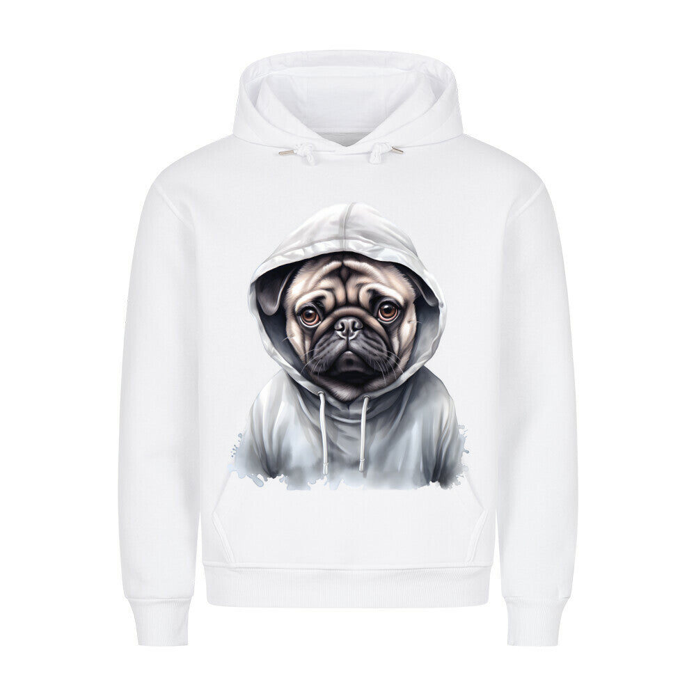 Premium Hoodie "Hooded Mops" Weiß – hunde-shirt.de