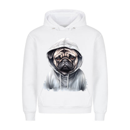 Premium Hoodie "Hooded Mops" Weiß – hunde-shirt.de
