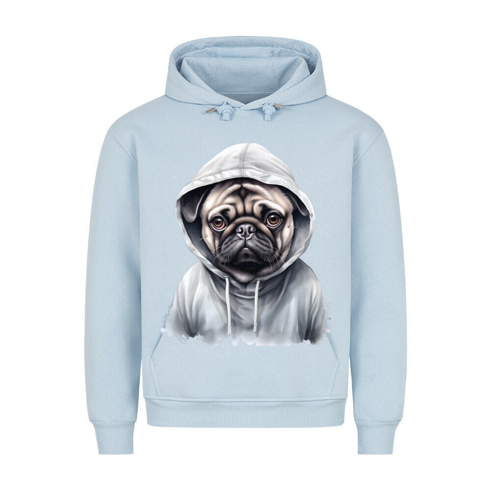 Premium Hoodie "Hooded Mops" Babyblau – hunde-shirt.de