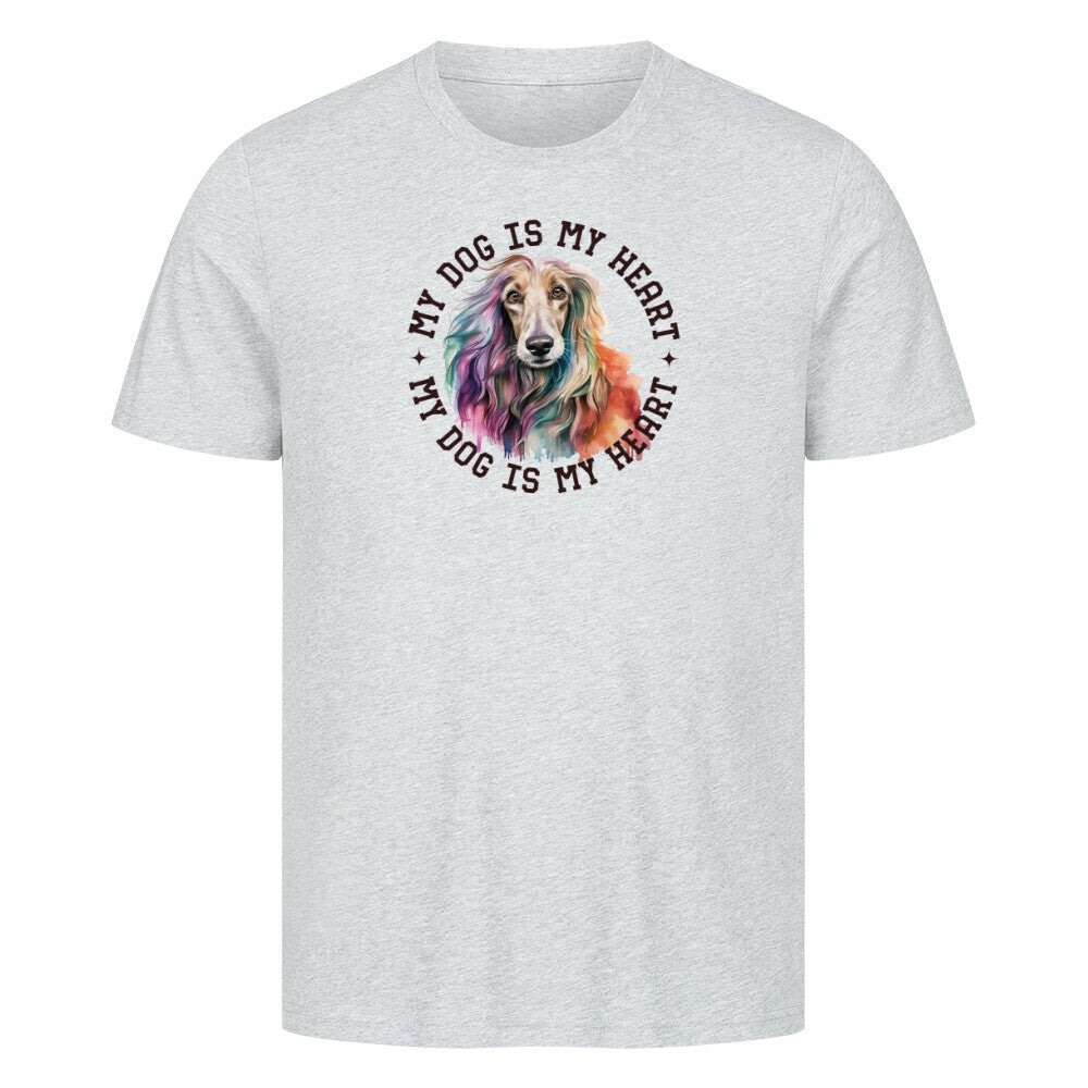 Premium T-Shirt " Afghanischer Windhund HEART" Heather Grey – hunde-shirt.de