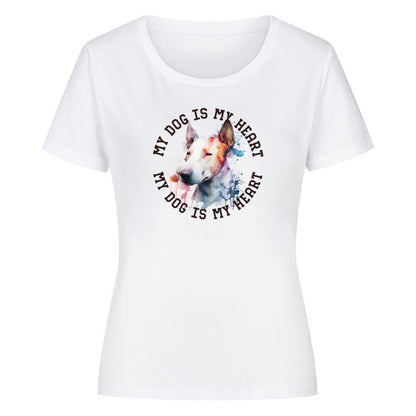 Premium Organic Damen-Shirt "Bullterrier HEART" Weiß – hunde-shirt.de