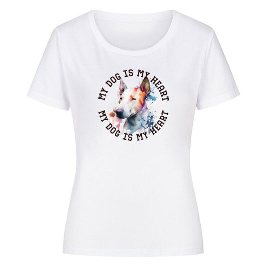 Premium Organic Damen-Shirt "Bullterrier HEART" Weiß – hunde-shirt.de