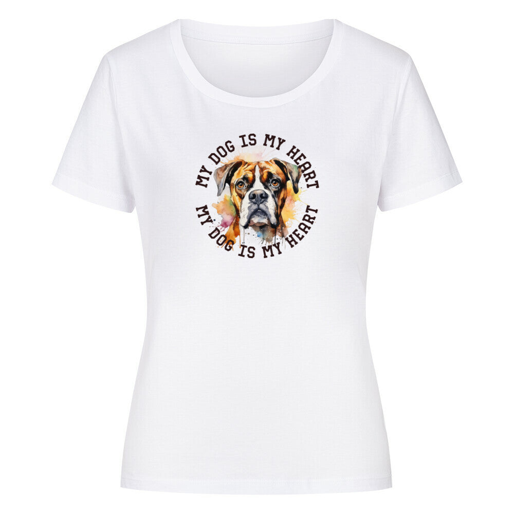 Premium Organic Damen-Shirt "Deutscher Boxer HEART" Weiß – hunde-shirt.de