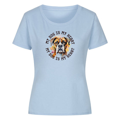 Premium Organic Damen-Shirt "Deutscher Boxer HEART" Sky Blue – hunde-shirt.de