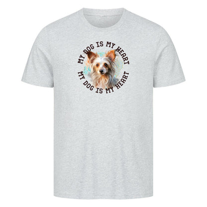 Premium T-Shirt "Chinese Crested HEART" Heather Grey – hunde-shirt.de