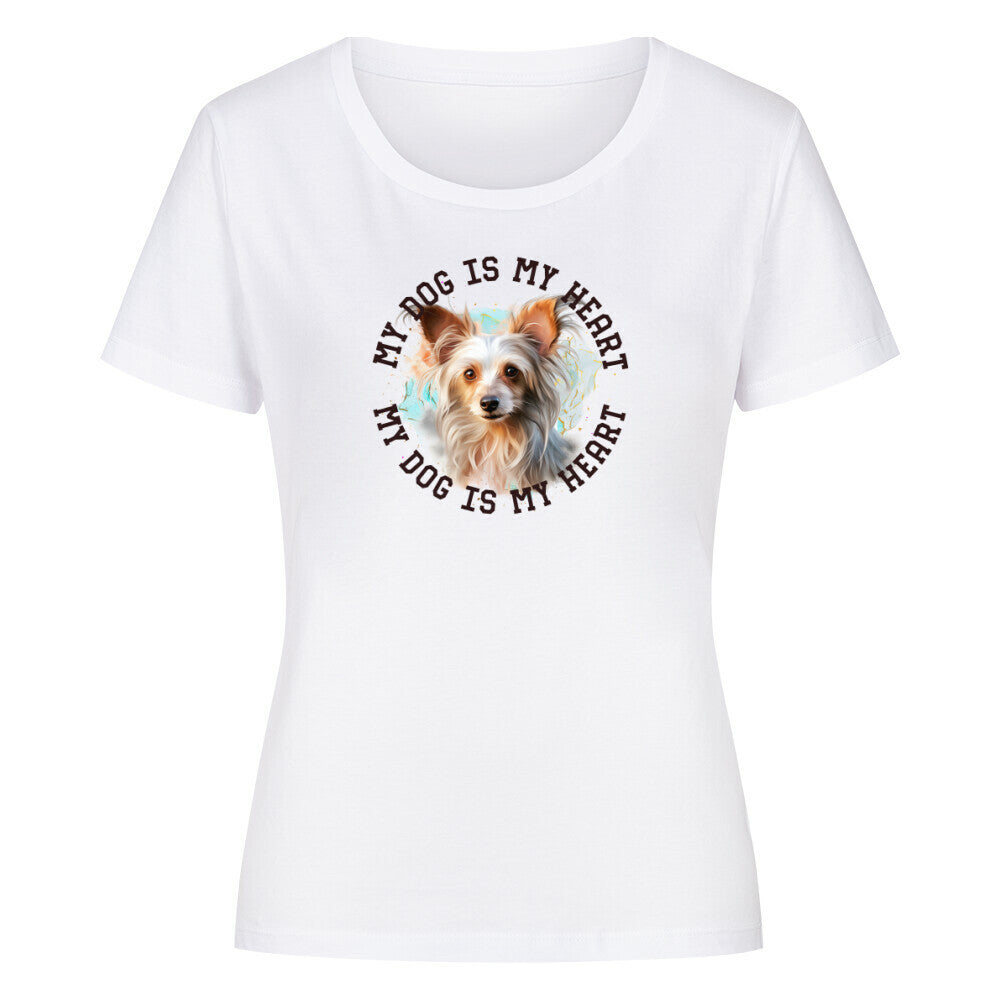 Premium Organic Damen-Shirt "Chinese Crested HEART" Weiß – hunde-shirt.de