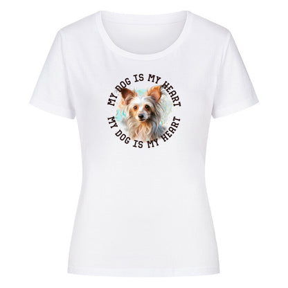 Premium Organic Damen-Shirt "Chinese Crested HEART" Weiß – hunde-shirt.de