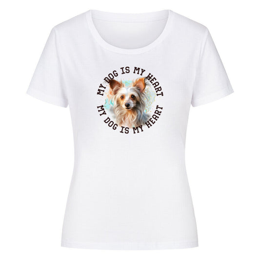 Premium Organic Damen-Shirt "Chinese Crested HEART" Weiß – hunde-shirt.de