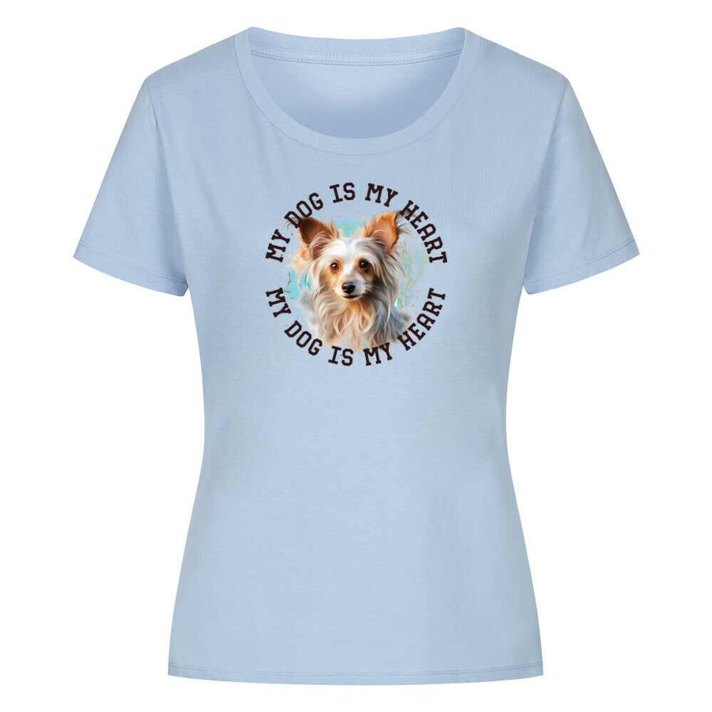 Premium Organic Damen-Shirt "Chinese Crested HEART" Sky Blue – hunde-shirt.de