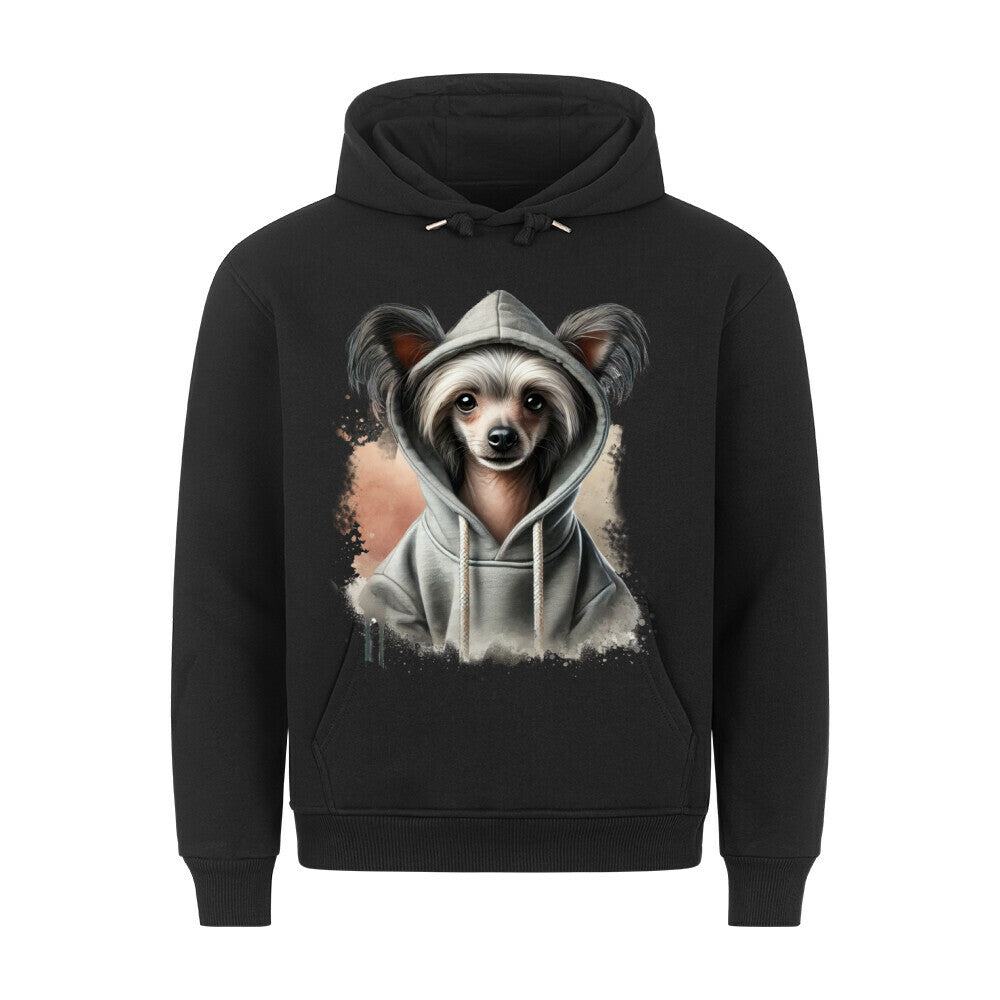 Premium Hoodie "Chinese Crested" BIG-Print Schwarz – hunde-shirt.de