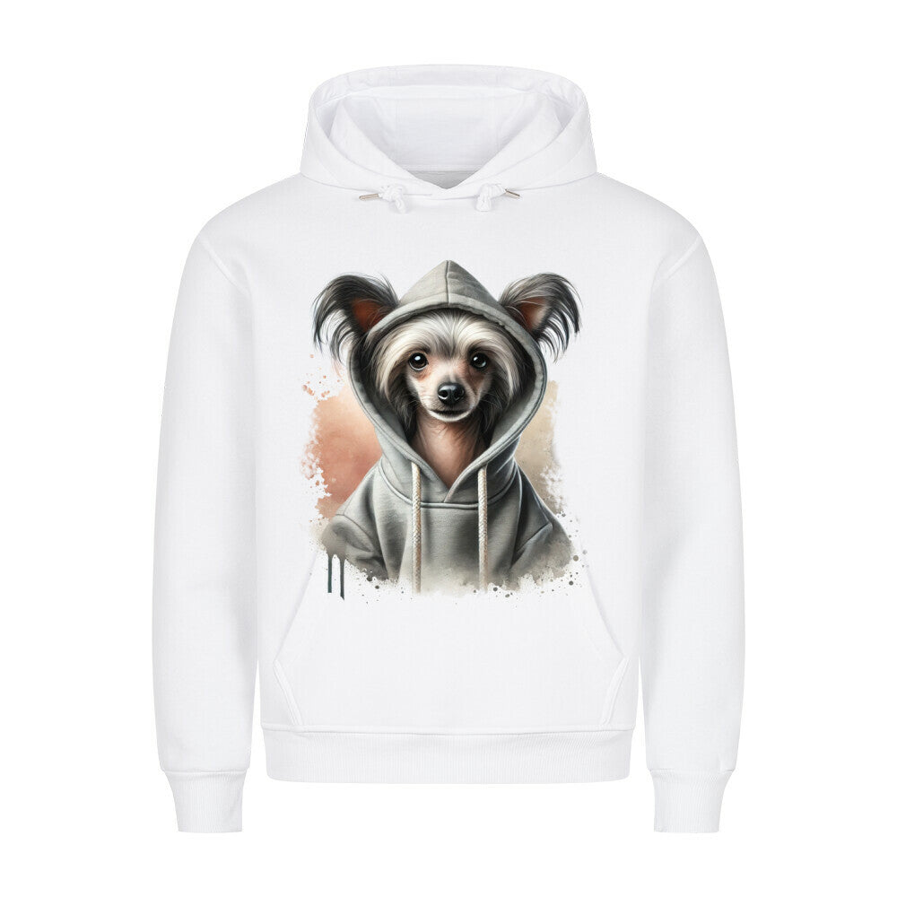 Premium Hoodie "Chinese Crested" BIG-Print Weiß – hunde-shirt.de