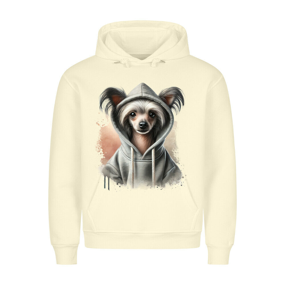 Premium Hoodie "Chinese Crested" BIG-Print Beige – hunde-shirt.de