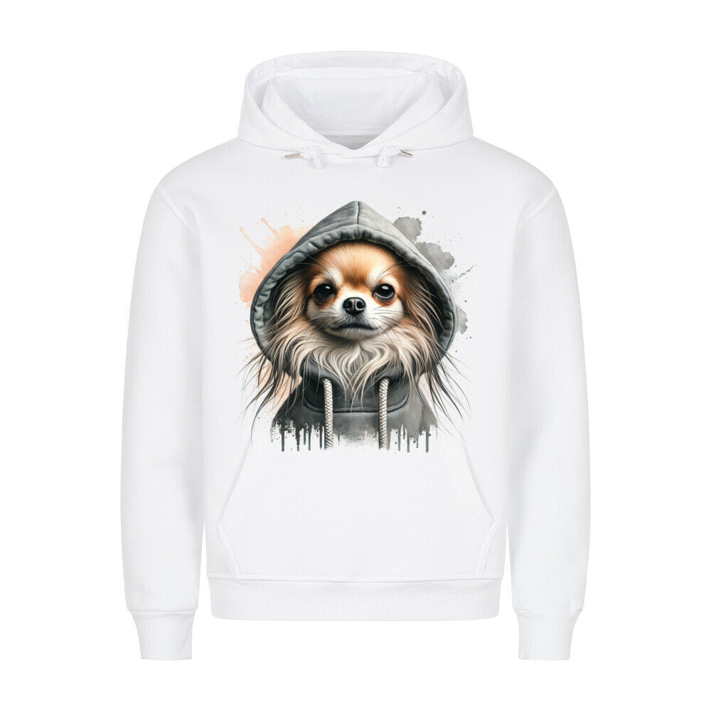 Premium Hoodie "Hooded Chihuahua Langhaar" Weiß – hunde-shirt.de