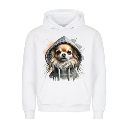 Premium Hoodie "Hooded Chihuahua Langhaar" Weiß – hunde-shirt.de