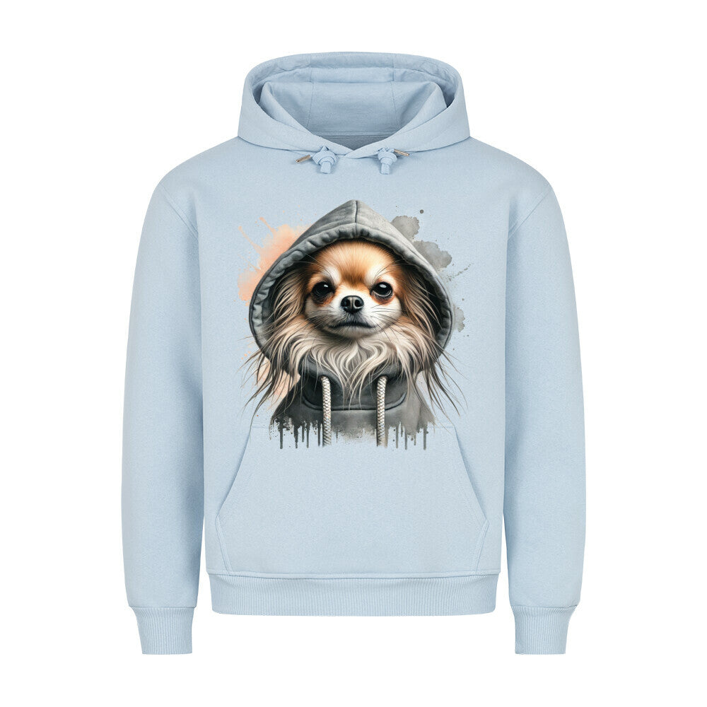 Premium Hoodie "Hooded Chihuahua Langhaar" Babyblau – hunde-shirt.de
