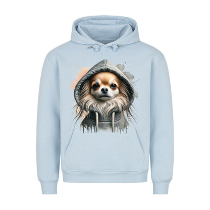 Premium Hoodie "Hooded Chihuahua Langhaar" Babyblau – hunde-shirt.de