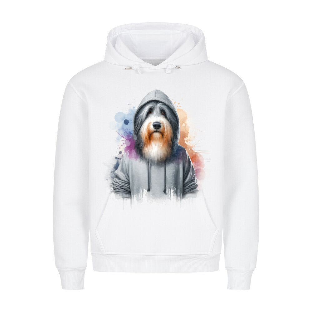 Premium Hoodie "Hooded Bearded Collie" Weiß – hunde-shirt.de