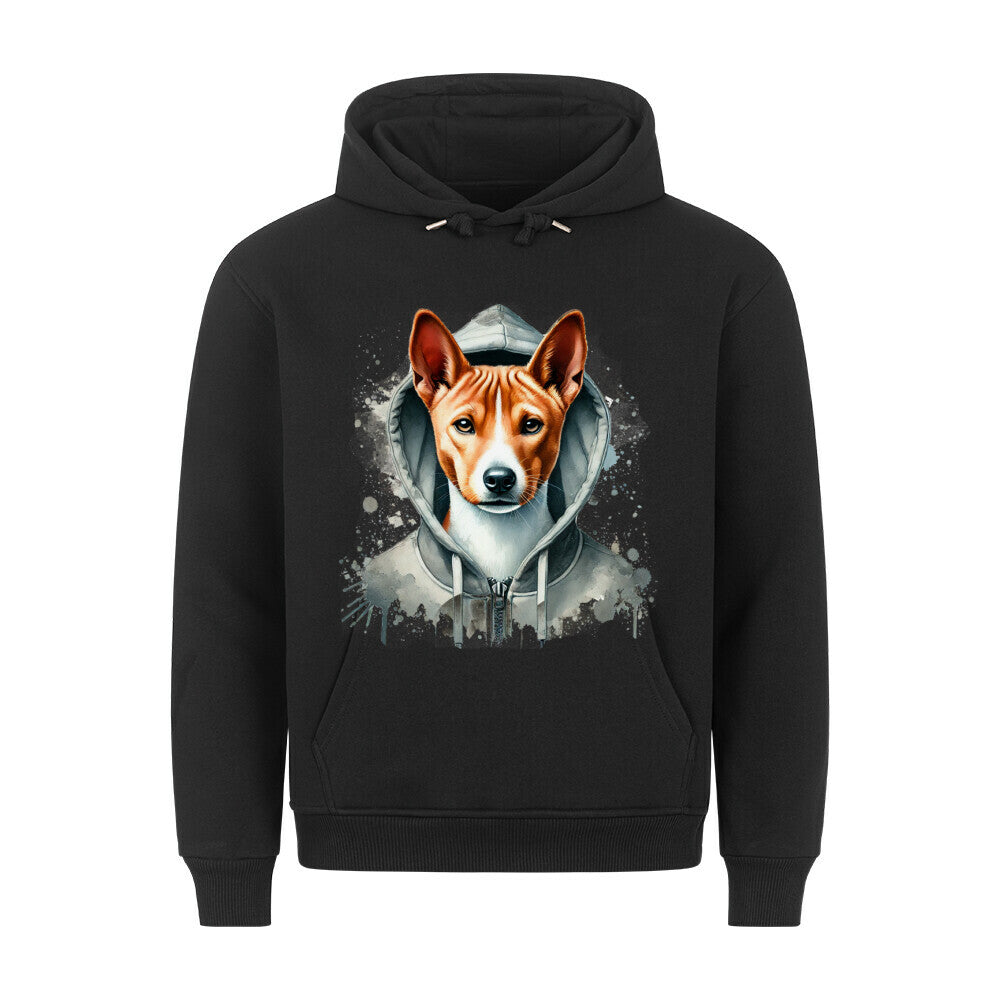 Premium Hoodie "Hooded Basenji" Schwarz – hunde-shirt.de