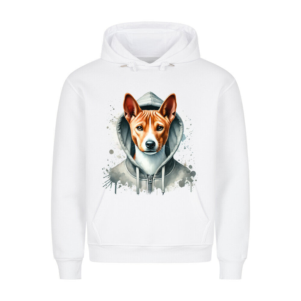 Premium Hoodie "Hooded Basenji" Weiß – hunde-shirt.de