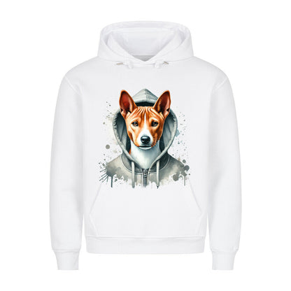 Premium Hoodie "Hooded Basenji" Weiß – hunde-shirt.de