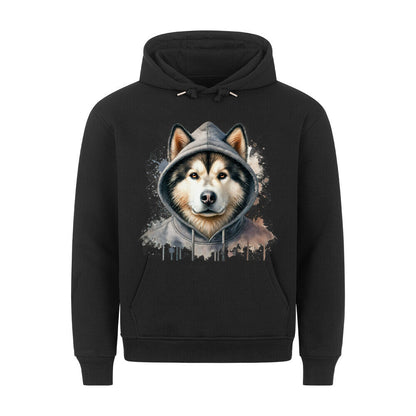 Premium Hoodie "Hooded Alaskan Malamute" Schwarz – hunde-shirt.de