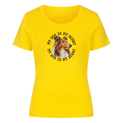 Premium Organic Damen-Shirt "Collie HEART" Golden Yellow – hunde-shirt.de